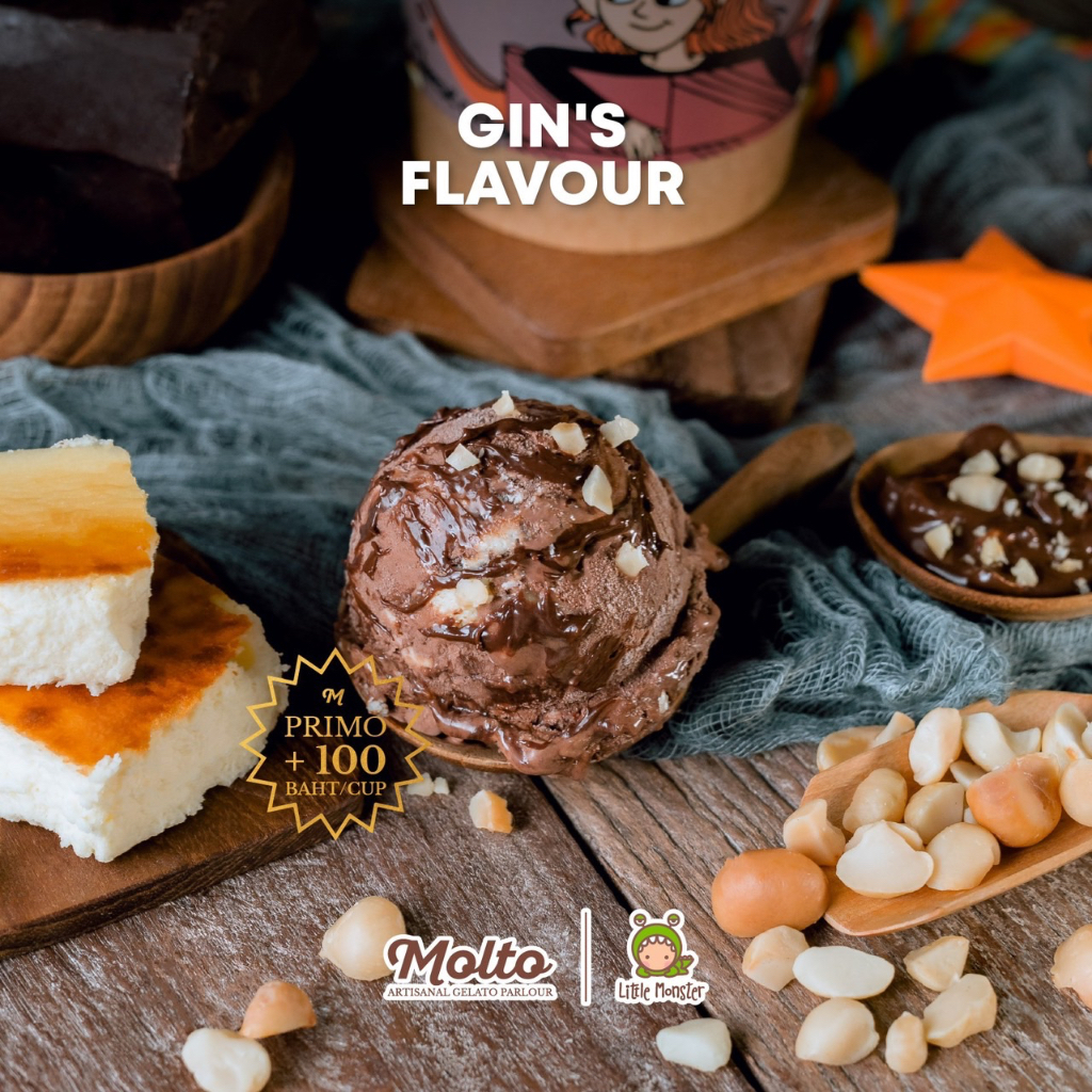 Molto x Little Monster รส Gin’s Flavour (ไอศกรีมดาร์กช็อกโกแลตผสมถั่วแมคคาเดเมีย1 ถ้วย 16 oz.) - Mol