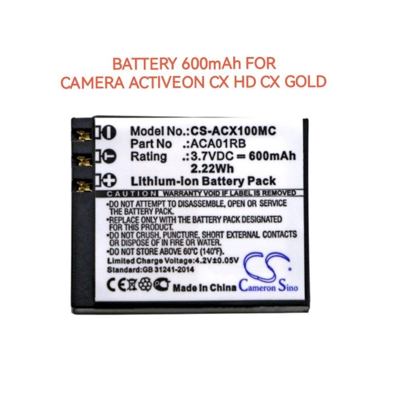 แบตเตอรี่สำหรับกล้อง ACTIVEON CX HD CX Gold camera battery factory direct supply ACA01RB 600mAh พร้อ