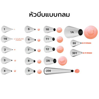 หัวบีบสแตนเลส แบบกลม เบอร์ 1 / 2 / 3 / 5 / 8 / 11 / 12 / 13 / 1A / 2A