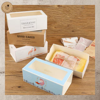 กล่องเบเกอรี่ ลิ้นชัก หน้าต่างใส | 10 ใบ | กล่องใส่ขนม คุกกี้ ของขวัญ พิมพ์ลาย | Drawer Bakery Box