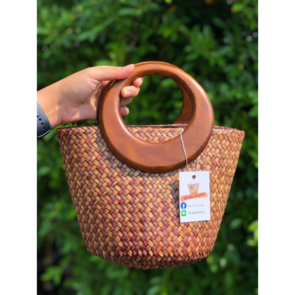 ทรงแตงโม 7*7 นิ้ว ซับซิป กระเป๋าสาน กระจูด กระเป๋าแฮนด์เมด handmade ตะกร้าสาน กระเช้าสาน