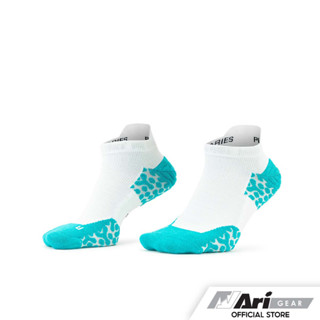 ARI CUSHION RUNNING TAB SOCKS - WHITE/CYAN BLUE/SILVER ถุงเท้า อาริ คูชั่น สีขาว