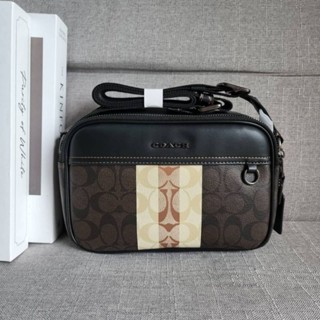 COACH GRAHAM CROSSBODY IN BLOCKED SIGNATURE CANVAS WITH VARSITY STRIPE (C9965)
