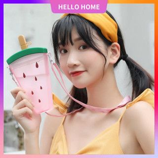 💖HELLO HOME💖พร้อมส่งทุกวั🚀：ถ้วยน้ำสำหรับพกพาถ้วยฟางสำหรับเด็กกาต้มน้ำไอศกรีมแตงโมแบบหล่น