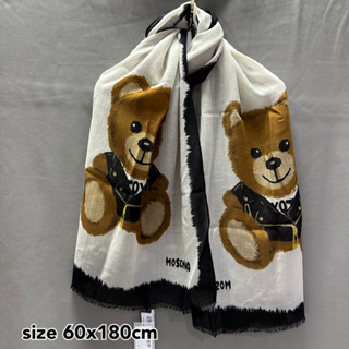 Moschino scarf ผ้าพันคอ ผ้าคลุมไหล่ หมี มอสชิโน่ ของแท้ ลายน่ารัก ขาว ดำ ลายหมี ของขวัญ วาเลนไทน์ ไปเที่ยว แบรนด์เนม