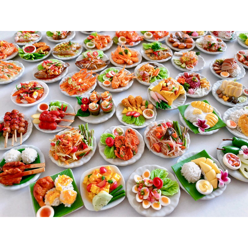 ดินปั้นจิ๋ว อาหารอีสาน อาหารซีฟู้ด ส้มตำ ไก่ย่าง 🦑🦐🦀 ขนาด 3.5 ซม. ราคา/ชิ้น