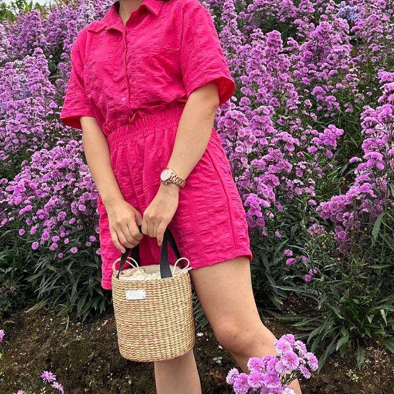 Ngam premium bag กระเป๋าสานผักตบชวา สายหนัง อะไหล่สีทองสุดพรีเมียม