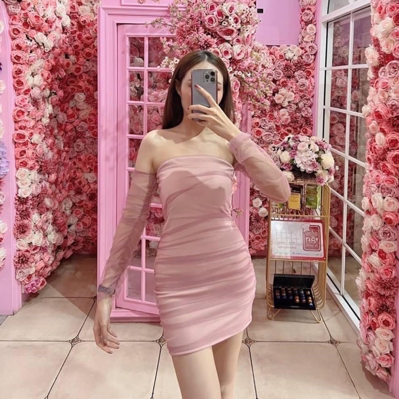 𝐌𝐀𝐘𝐔𝐁𝐑𝐀𝐍𝐃 เดรสสั้นแต่งแขนมุ้งยืด