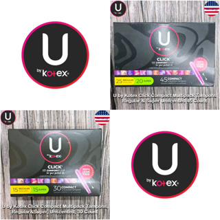 Kotex® U by Kotex Click Compact Multipack Tampons Regular &amp; Super Unscented ผ้าอนามัยแบบสอด สำหรับวันมาปกติ-มาก