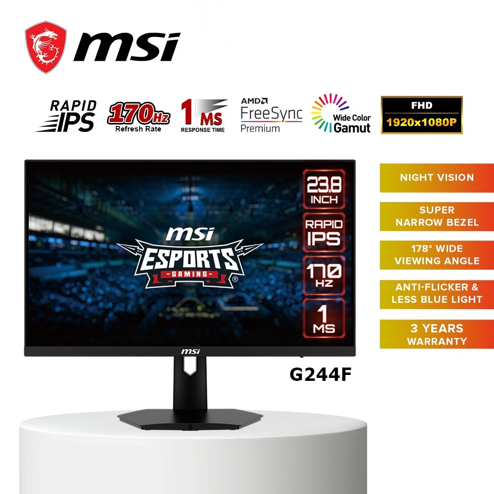 MONITOR (จอมอนิเตอร์) MSI G244F Gaming Monitor IPS Panel Full HD, 23.8",170 Hz,1 ms, FreeSync Premiu