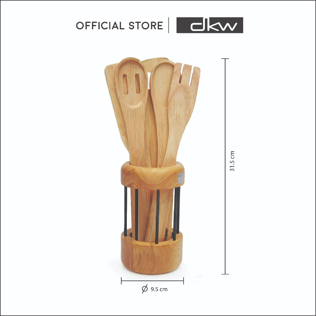 DKW WA-107 ชุดไม้พายผสมอาหาร ทัพพี ตะหลิว ช้อน ส้อม พร้อมฐานไม้ยางพารา ราคา ถูกที่สุด ดีลบีเคเค แกลเลอรีภาพที่ 2