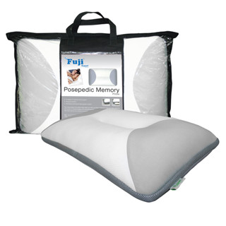 FUJI  หมอนหนุนเมมโมรี่โฟม รุ่น Posepedic Pillow สีเทา-ขาว **หมอนประเภทแน่น-นุ่ม / ขนาด 60x40 สูง 10-11 ซม.