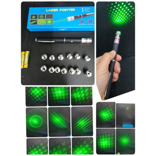 เลเซอร์ สีเขียว 2200 mW Green Laser pointer เปลี่ยนหัวได้  13 หัว พร้อม แบต2ก้อน ส่องได้ไกล 1-3 กม  ใช้งานได้นานกว่า 500