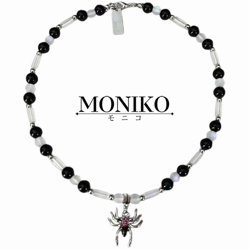 MONIKO สร้อยคอลูกปัด จี้แมงมุม ประดับเพชร สีดํา สไตล์ฮิปฮอป สําหรับผู้ชาย และผู้หญิง - รูปที่ 6