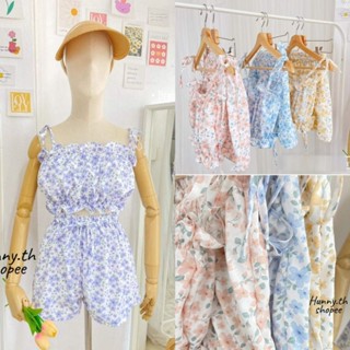 ♡พร้อมส่ง♡ Hunny.th เซ็ท 2 ชิ้น เสื้อจั๊มลายดอก+กางเกง ~ เดรส ชุดไปทะเล เสื้อผ้า เสื้อครอป Y2K เสื้อ ชุดเซ็ท เซ็ต