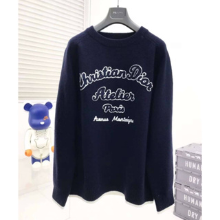 DIOR "CHRISTIAN DIOR ATELIER" SWEATER BLUE WHITE สเวตเตอร์กันหนาวแขนยาว แบรนด์คริสเตียนดิออร์ ผ้าไหมพรมสีกรมท่า