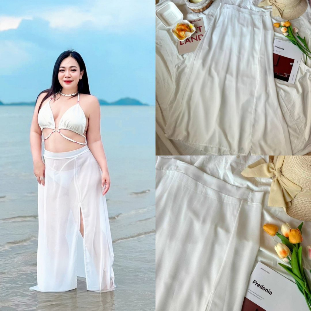 Plus size กระโปรงคลุมชุดว่ายน้ำรุ่นเจมี่ cover up กระโปรงคลุมสาวอวบ กระโปรงชีฟอง ผ้าคลุมอเนกประสงค์ (J45)