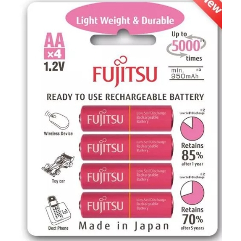 ถ่านชาร์จ Fujitsu รุ่น HR-3UTLA(4B)(v.2023) (รถราง TAMIYA) AA 1000mAh แพ็ค 4 ก้อน (ประกันศูนย์ไทย) Made In Japan
