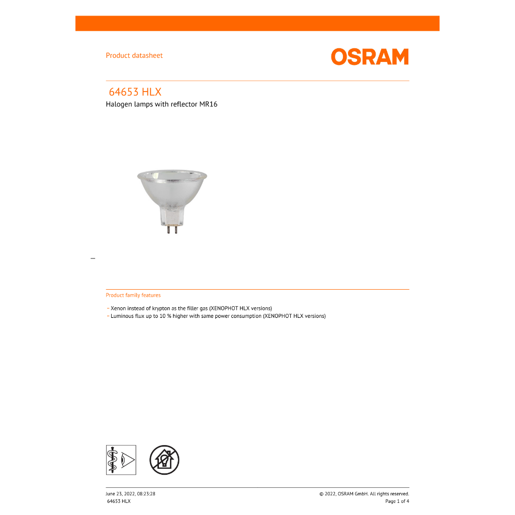 หลอดไฟแพ็ค 2 หลอดOSRAM 64653 HLX ELC 250w 24V GX5.3