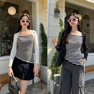 𝗡𝗲𝘄 𝗔𝗿𝗿𝗶𝘃𝗮𝗹🤍🖤(320฿ฟรีส่ง) ลุคเบสิคที่ดูดีมีลูกเล่น แนะนำรุ่นนี้เลยย เสื้อไหมพรมแขนยาว ดีไซน์ช่วงตัวลาย Stripe on season