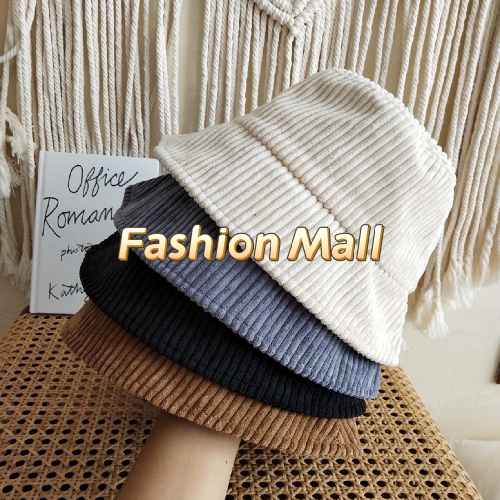 FM000[พร้อมส่ง]หมวกบัคเก็ต ผ้าลูกฟูก สีพื้น แบบเรียบง่าย หมวก สไตล์เกาหลี สําหรับผู้หญิง และนักเรียน