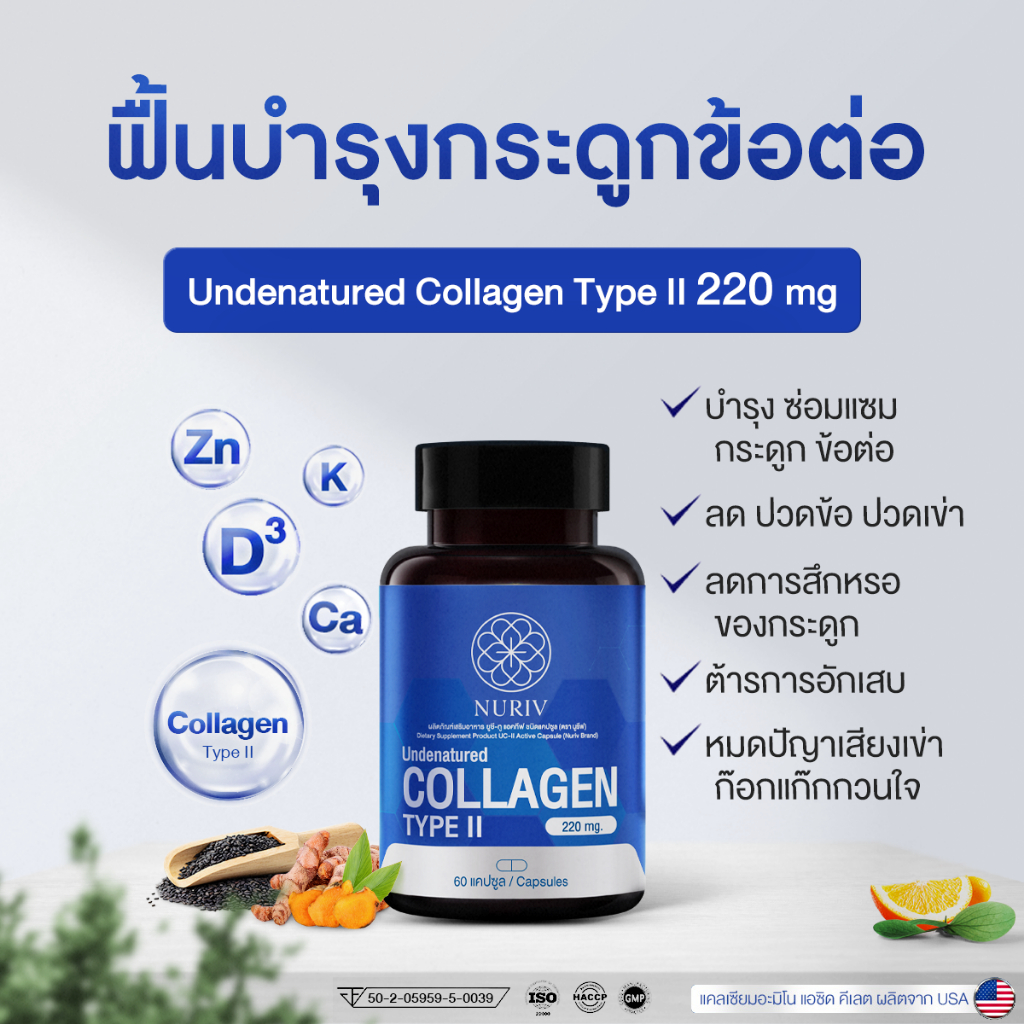 Undenatured collagen type II 220mg 60แคปซูล คอลลาเจนข้อเข่า คอลลาเจน