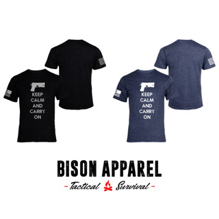 Bison Apparel เสื้อยืดลาย Keep Calm And Carry On