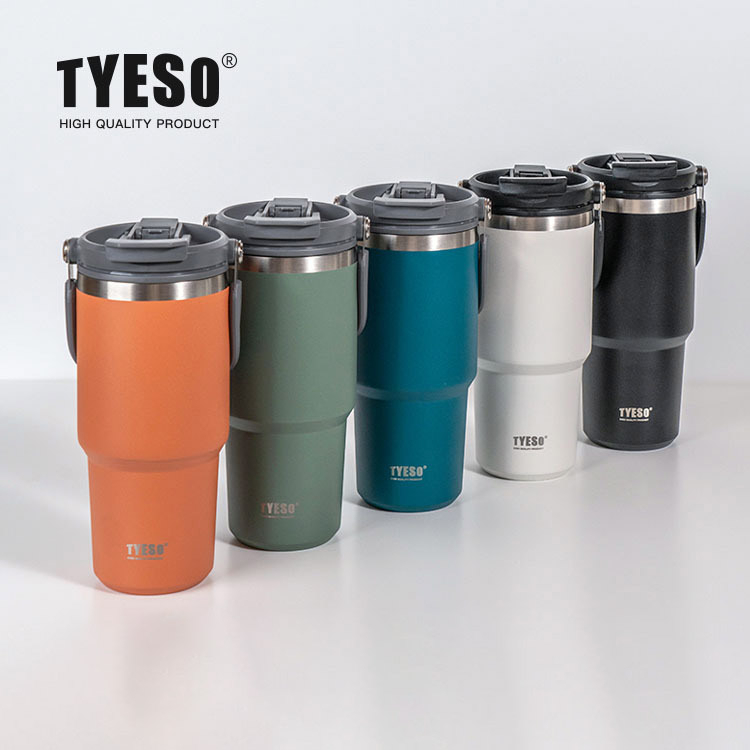 TYESO (ใหม่! ) แก้วเก็บอุณหภูมิร้อน/เย็น รุ่นมีหูหิ้ว 600ml/750ml/900ml ที่วางโทรศัพท์มือถือ 6 สี แท้100% จัดส่งกทม