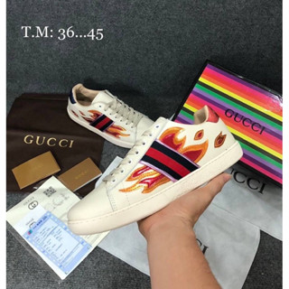 รองเท้าผ้าใบหนัง Sneakers Flame (size36-45) 1890 ลายไฟ