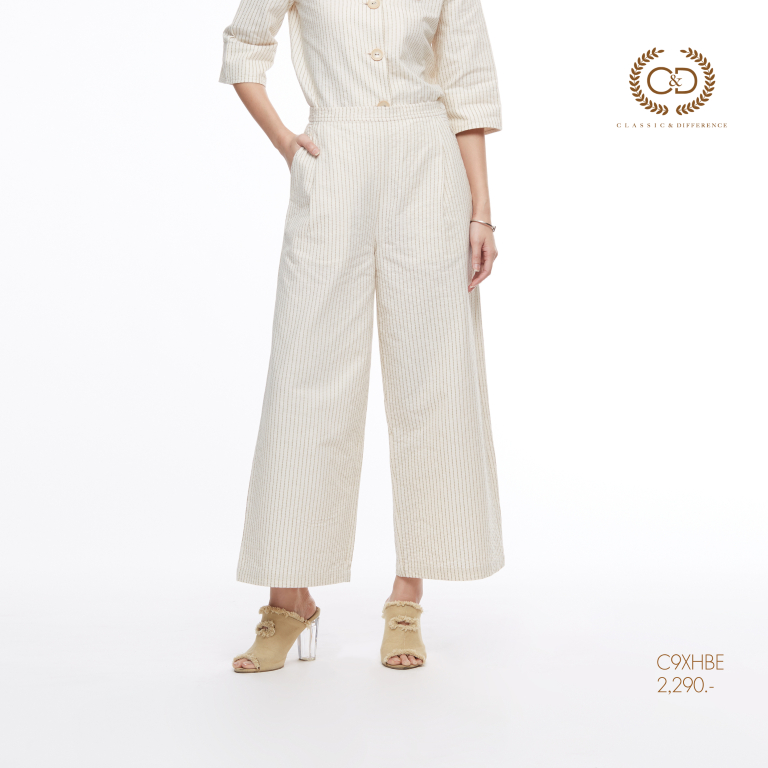 C&D woman's pants Minimal Beige กางเกงผู้หญิง ลายปัก ขายาว ทรงตรง  สีเบจ C9XHBE