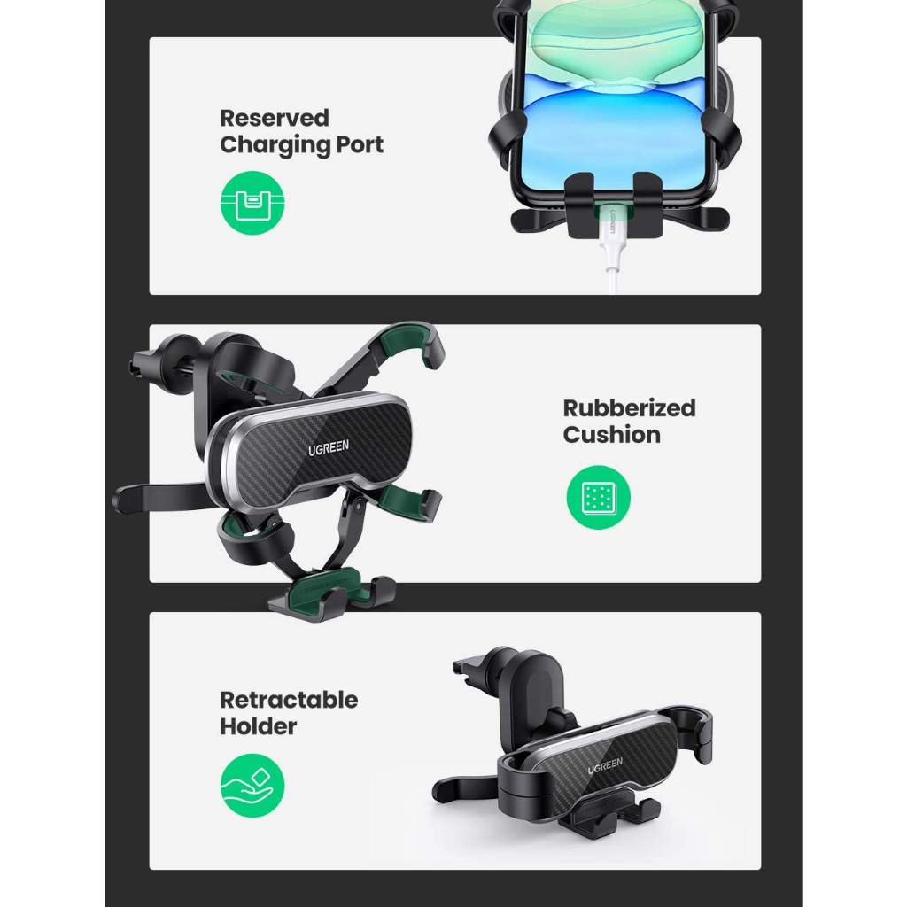 UGREEN ที่วางโทรศัพท์ในรถยนต์ Car Holder ติดช่องแอร์รถยนต์ แข็งแรงทนทาน หมุนได้ 360 องศา รุ่น 80871 - รูปที่ 6