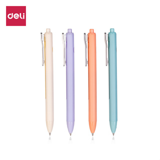 Deli ปากกา ปากกาลูกลื่น แบบกด 0.5mm หมึกสีดำ ปากกาลูกลื่นแบบกด หมุนได้ สีพาสเทล สุ่มสี Ballpoint pen
