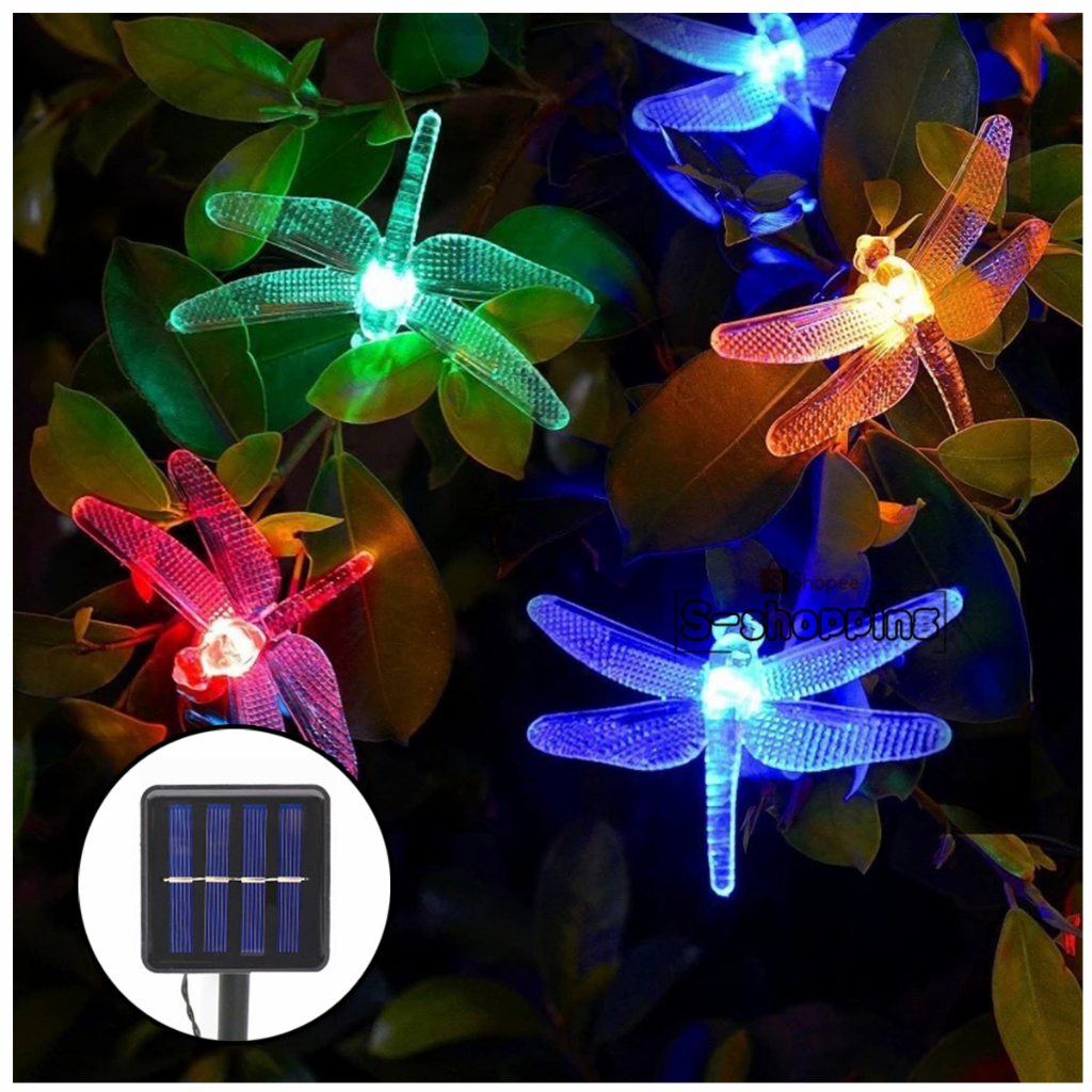 JX-แมลงปอ ไฟสลับสี Solar light 50 LED 8 โหมด 7m โคมไฟพลังงานแสงอาทิตย์สำหรับตกแต่ง