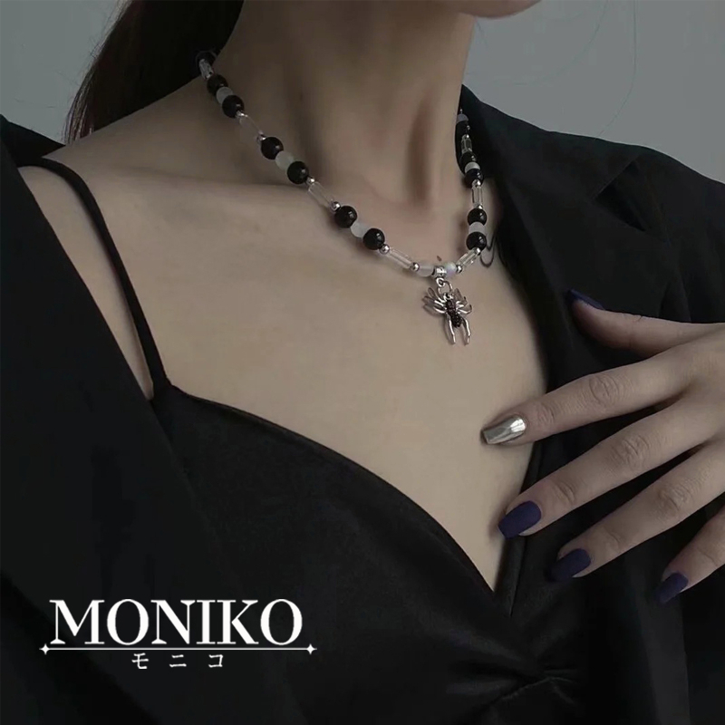 MONIKO สร้อยคอลูกปัด จี้แมงมุม ประดับเพชร สีดํา สไตล์ฮิปฮอป สําหรับผู้ชาย และผู้หญิง - รูปที่ 5