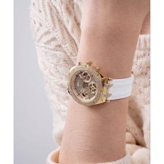 นาฬิกา Guess หญิงหน้าปัดเพชรรอบ   สายยางสีขาว  ประกันcmg 2ปี