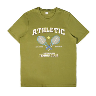 เสื้อยืดพิมพ์ลาย TENNIS CLUB สีเขียวโอลีฟ