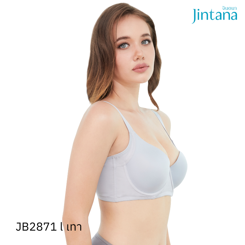 Jintana เสื้อชั้นใน จินตนา รุ่น Basic+ รหัส JB2871 (เสริมโครง) Wire สีเทา เสื้อในกระชับ เก็บส่วนเกิน ทรงสวย ใส่สบาย