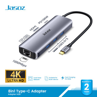 Jasoz อะแดปเตอร์ฮับ Type C HUB 8in1 Adabter Hub USB3.0*3+HDMI+PD100W+SD+TF+RJ45