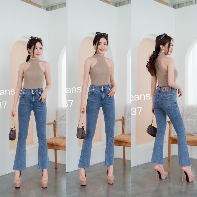 🍩ขาม้ายีน ผ้ายืด แต่งกระดุมทอง ความยาว38นิ้ว ป้ายG.D Jeans
