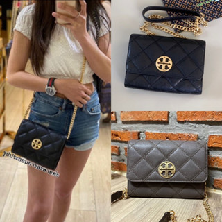 🎀 (สด-ผ่อน) กระเป๋าสีดำ สีเทา 7.5 นิ้ว Tory Burch 87867 Willa Chain Wallet CrossbodyBag