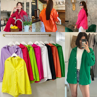 💫พร้อมส่ง💫shirt oversize เชิ้ตโอเวอร์ไซค์ เสื้อเชิ้ตผู้หญิง เชิ้ตตัวใหญ่ สไตล์โคเรีย เชิ้ตสีสัน สีสด คัลเลอร์ฟูล กระเป๋า