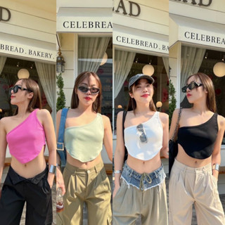 Nudeaholic Summer is calling  ✨ เสื้อครอปไหล่เดียว  ดีเทลชายเสื้อเว้าเอว ใส่แล้วดูเพรียว ผ้าrib spandex  LSP