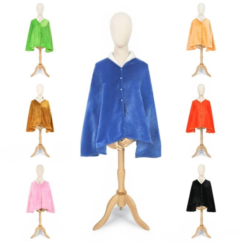ผ้าคลุมไหล่แฟชั่น สีสดใส มีปกคอฟรุ้งฟริ้งสีขาว