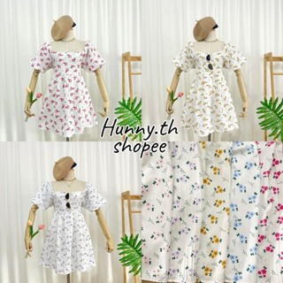 ♡พร้อมส่ง♡ Hunny.th มินิเดรสลายดอก แขนตุ๊กตา~ เสื้อยืด เสื้อผ้า เดรส ชุดเซ็ต เสื้อแฟชั่น เดรสสั้น