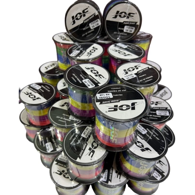 สายpeถัก8คละสี มีสีสลับและสีดำ✅️ แบรนด์📌jof📌แท้100%ยาว100เมตร By Japan👍