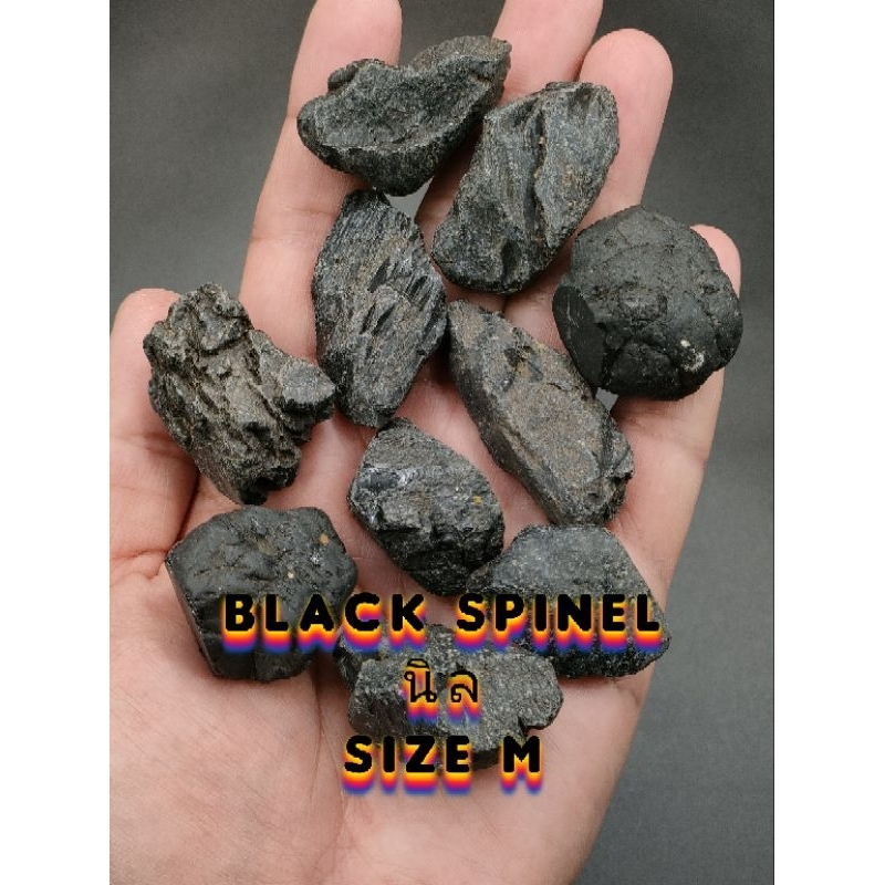 เเร่นิลดำ กาญจนบุรี ( ไซส์ M ) ดิบเเท้ ดำสนิท ✨ ( ราคาต่อชิ้น )( Black Spinel )🌿