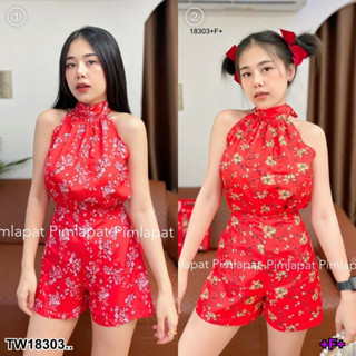 MM18303 set 2 ชิ้น เสื้อคอเต้า ผูกโบว์หลัง พิมพ์ลาย + กางเกงขาสั้น ..	Set of 2 pieces. Shirt, neck, tie, back bow, print