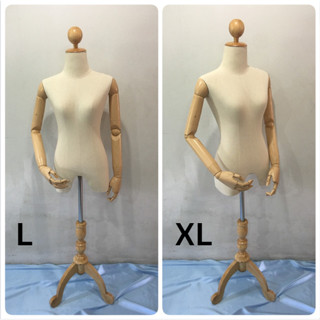 หุ่นโชว์เสื้อผ้า หุ่นขาไม้มีแขน ไซส์ L,XL ผ้าดิบ