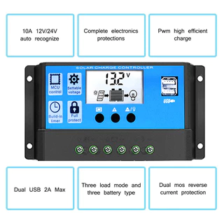 PowMr PWM Solar Charger Controller 30A 12V 24V Battery Charger LCD Dual USB Solar Panel Regulator for Max 50V PV Input