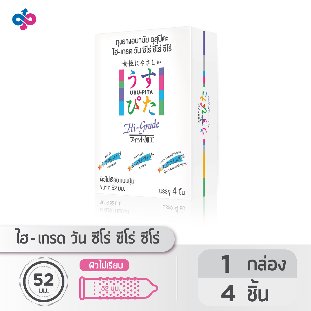 ซื้อ ถุงยางอนามัยอุสุปิตะ ไฮ-เกรด (USU-PITA HI-GRADE Condom) ผิวไม่เรียบแบบปุ่ม ถุงยางสีชมพู ขนาด 52 มม.(1 กล่องบรรจุ 4 ชิ้น)